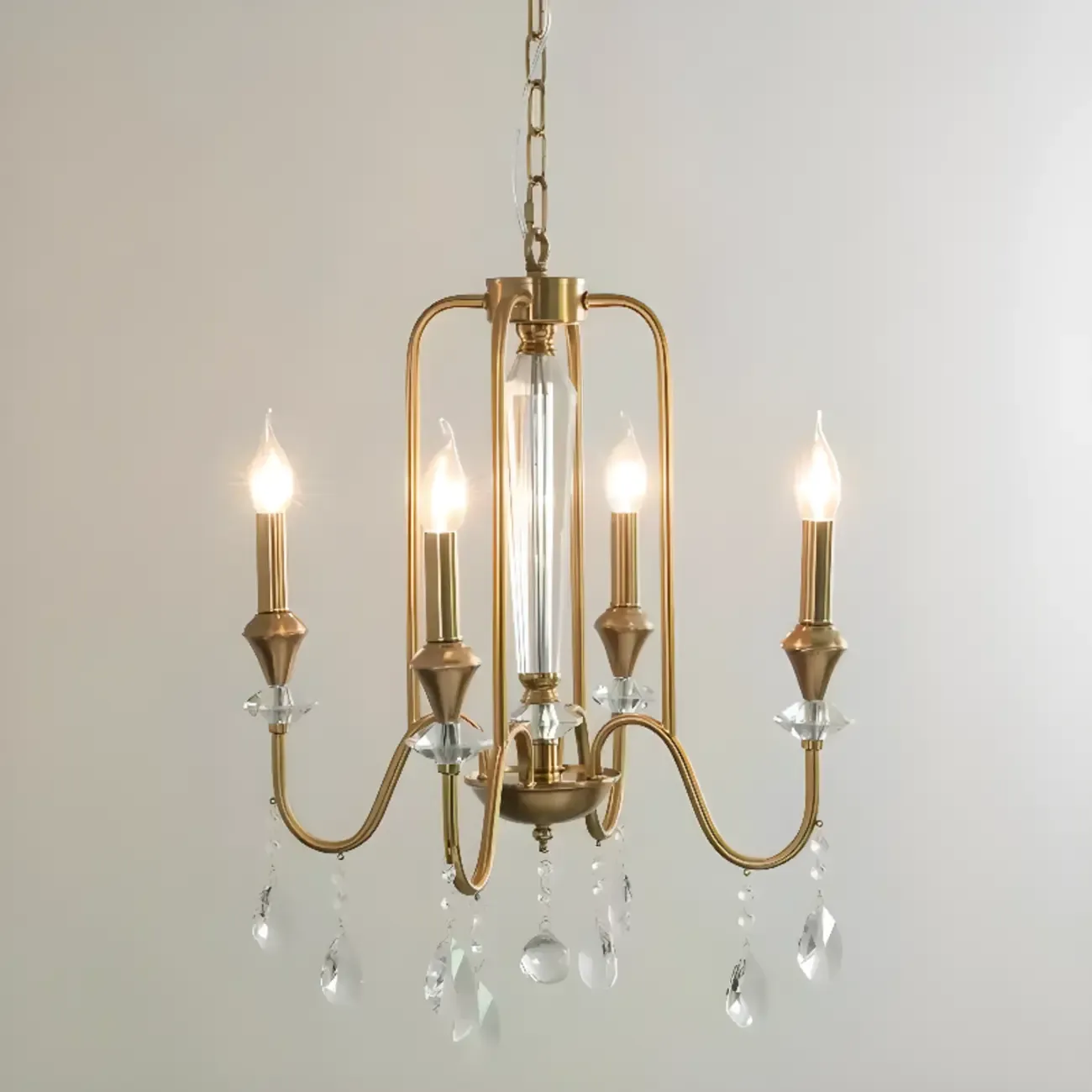 Mid-Century Modern Metallic Alloy Candle Chandelier with Crystal