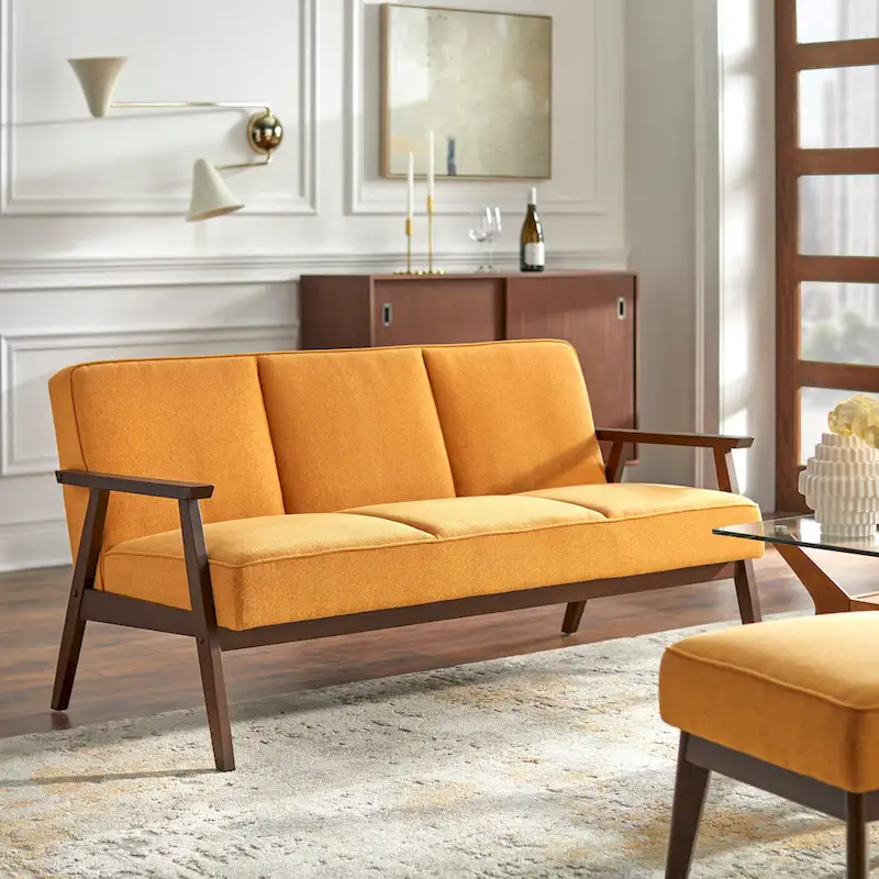 3-Seat Sofa with Rubberwood Legs and Removable Cushions