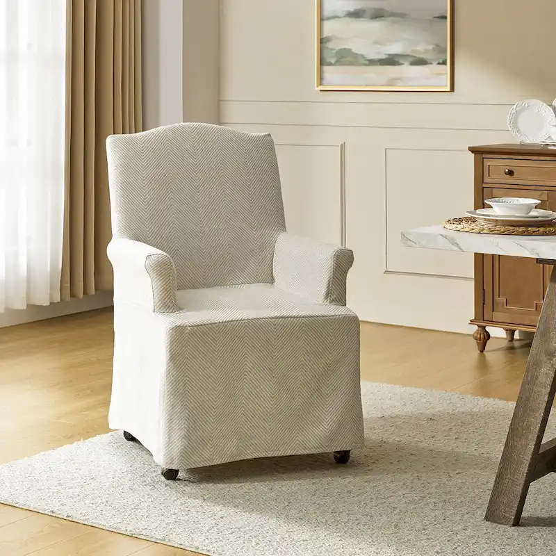 Alethea Upholstered Slipcover Arm Dining Chair with Soild Wood Legs by HULALA HOME