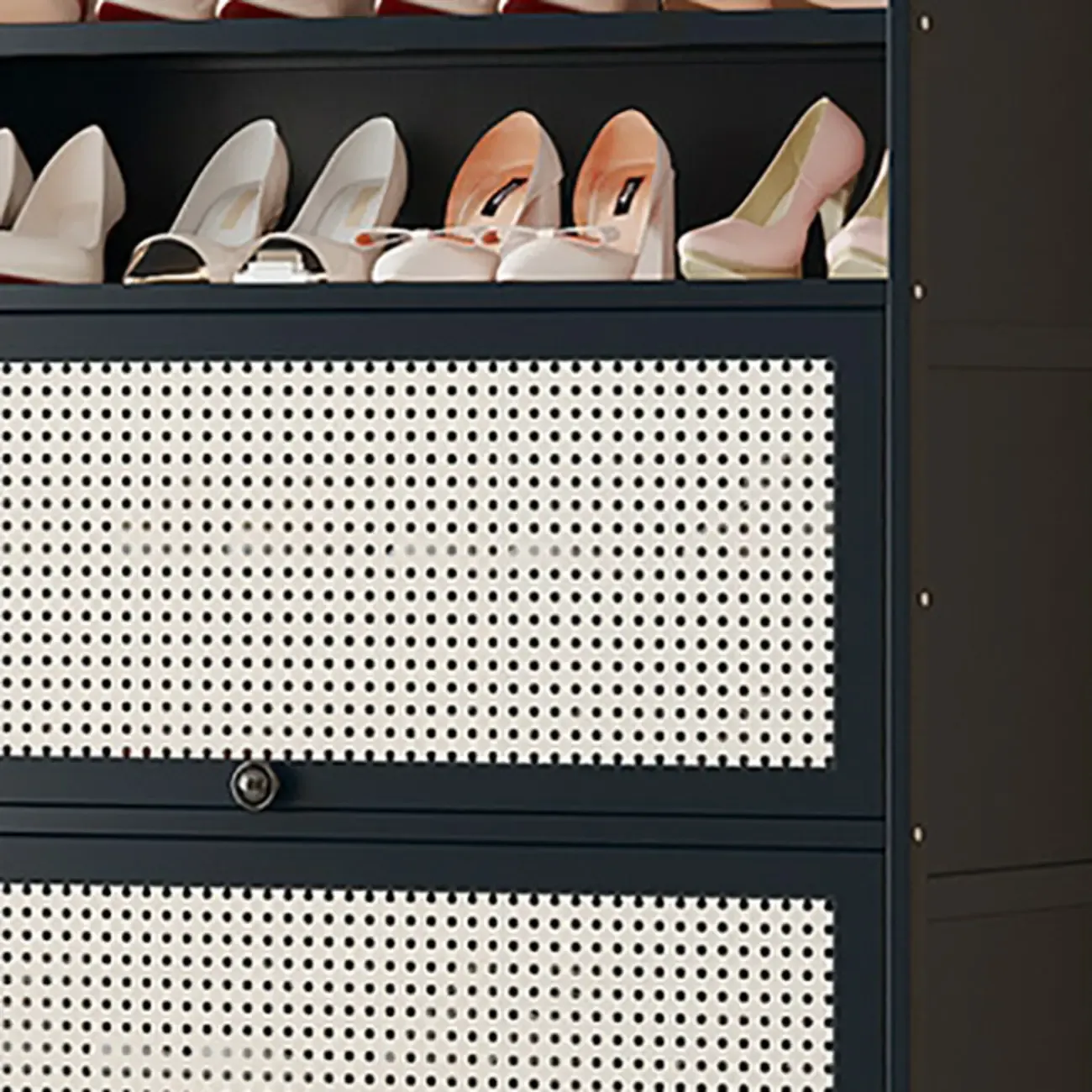 Modern Black Bamboo Shoe Cabinet with Rattan Panels