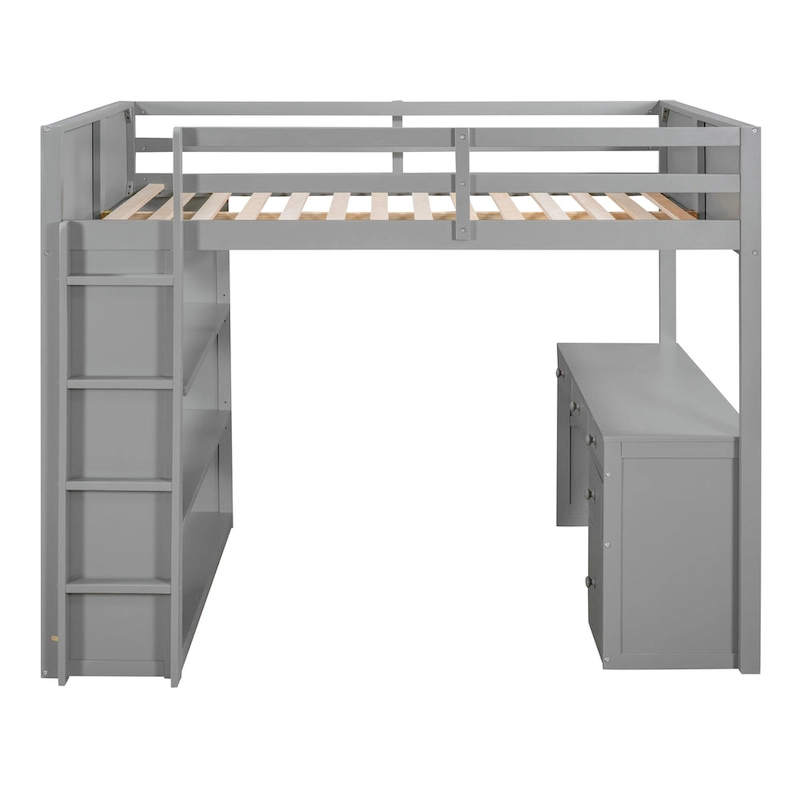 Loft Bed with Ladder, Shelves and Desk