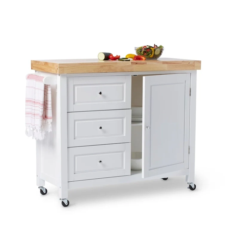 Macaulay Natural Rubberwood Rolling Kitchen Island Cart