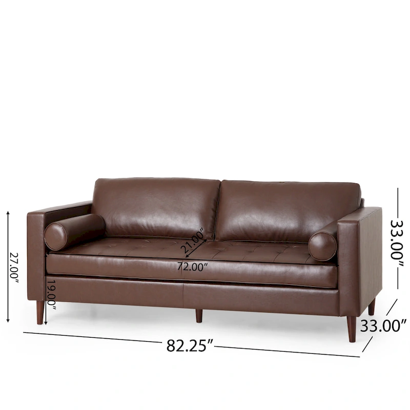 Modern 82.25 Faux Leather 3-Seater Sofa with Wood Legs