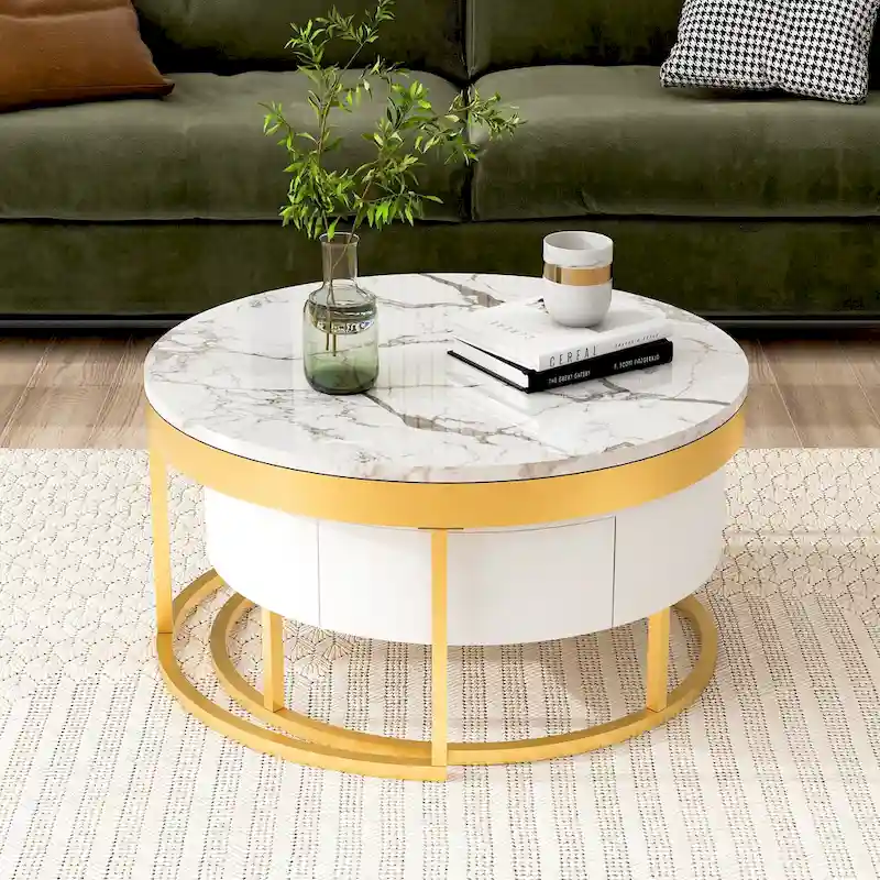 Modern Round Nesting Coffee Table with Drawers