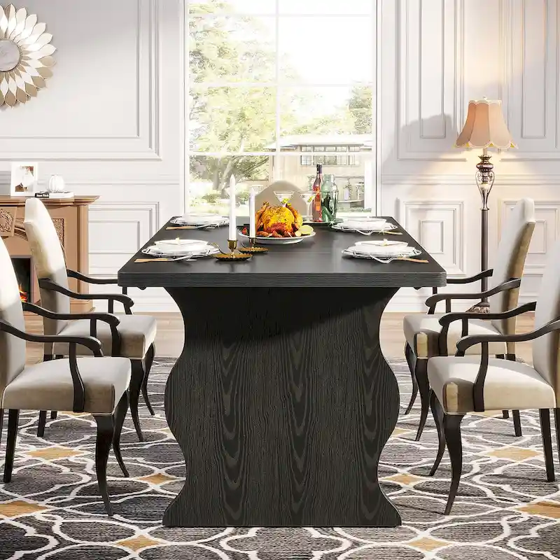 Modern Dining Table, 63Rectangular Kitchen Table Black Dinner Table