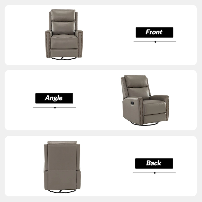 Fiacro 30.31Wide Modern Genuine Leather Wingback Swivel Rocker Recliner with Nailhead Trims