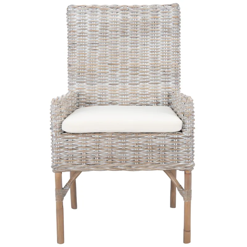 SAFAVIEH Winnifred Coastal Rattan Accent Chair with Cushion - 18.5 W x 22.8 L x 38.2 H - 19Wx23Dx38H