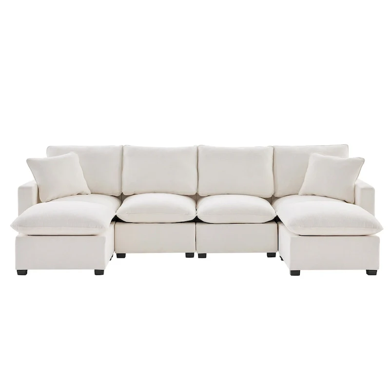 U Shape Modular Sofa, 6 Seat Chenille Deep Seat Sectional Couch