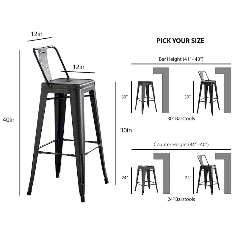 AC Pacific 30 Inch Metal Barstool Set of 2