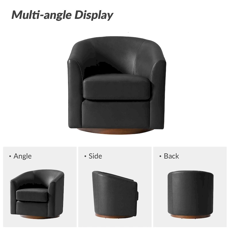Althea Modern Genuine Leather Swivel Barrel Chair with Solid Wood Base By HULALA HOME