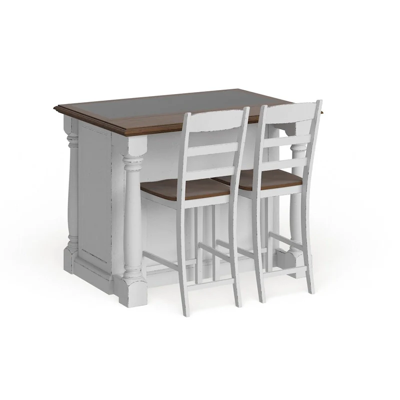 Monarch Off-White Kitchen Island with Granite Top and 2 Stools