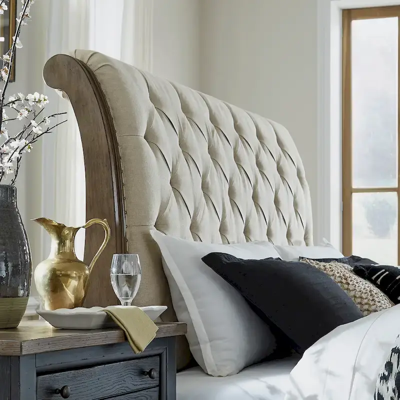 Americana Farmhouse Dusty Taupe King Sleigh Bed