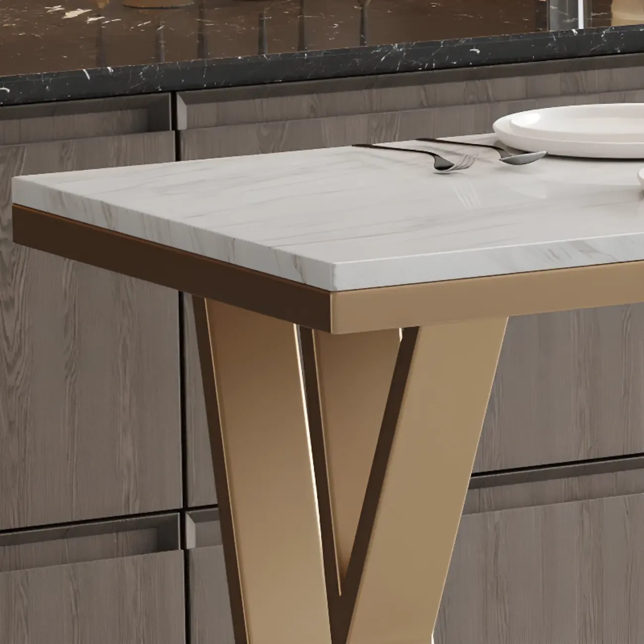 Glam Gold Metal Bar Tables with Faux Marble Top