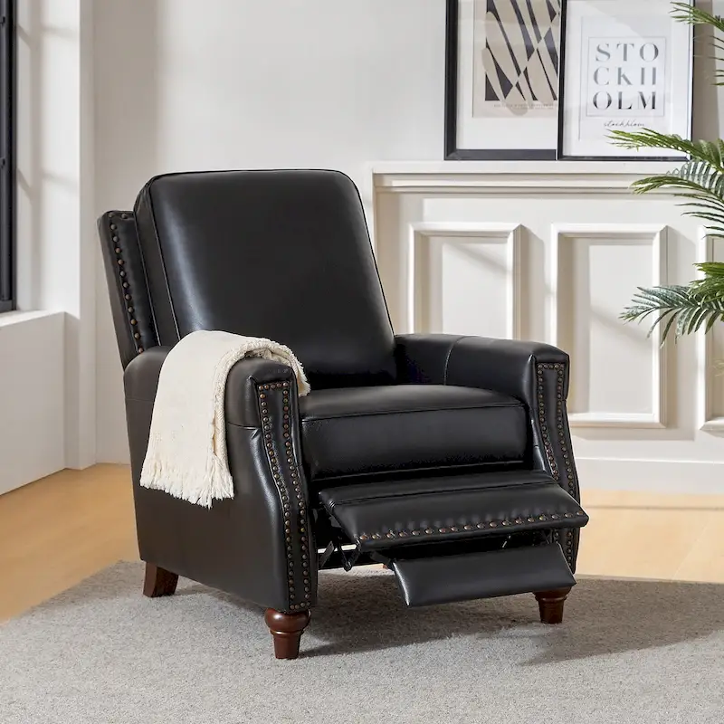 Cigar Mid-century Modern Genuine Leather Recliner with Nailhead Trim by HULALA HOME