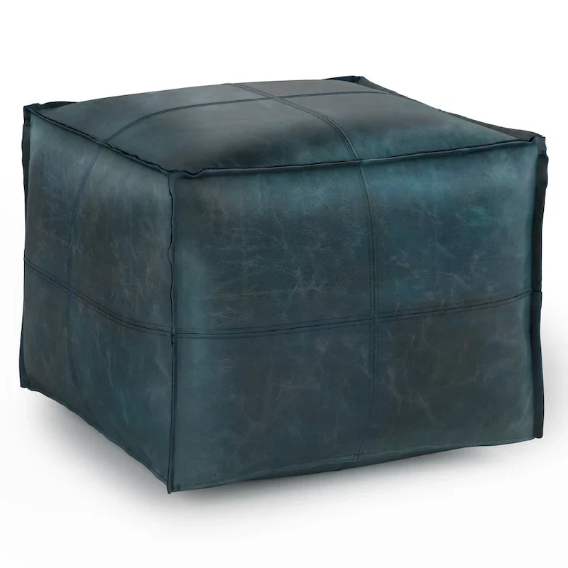 WYNDENHALL Erving Boho Square Pouf in Leather