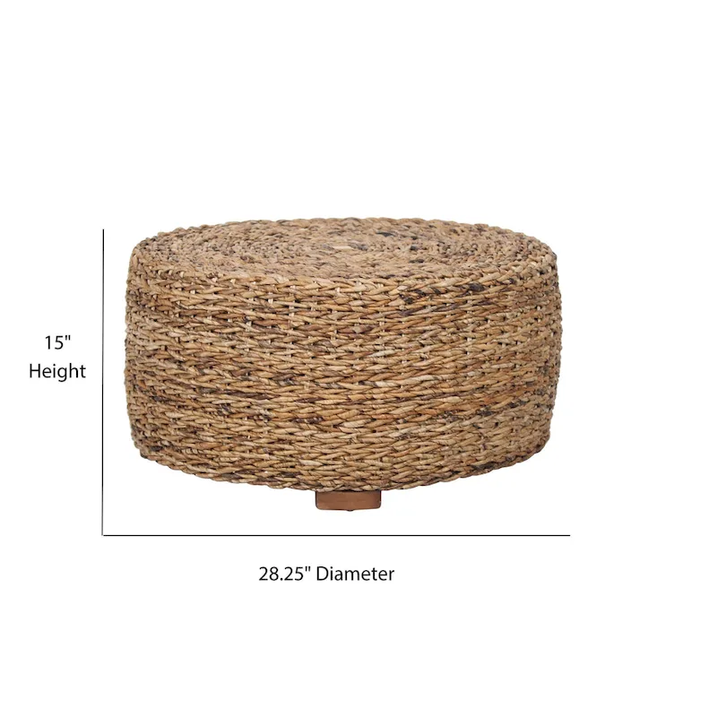 Hand-Woven Natural Abaca Wood Round Coffee Table Ottoman by East at Main