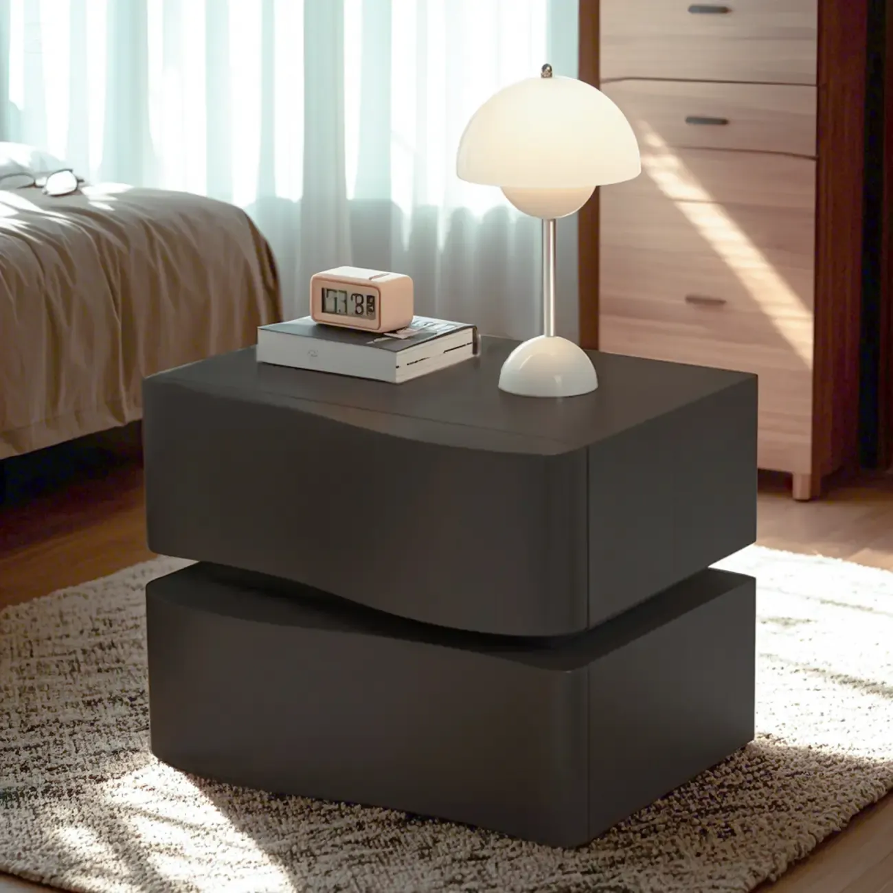 Stylish Solid Wood White Nightstand With 2 Drawer