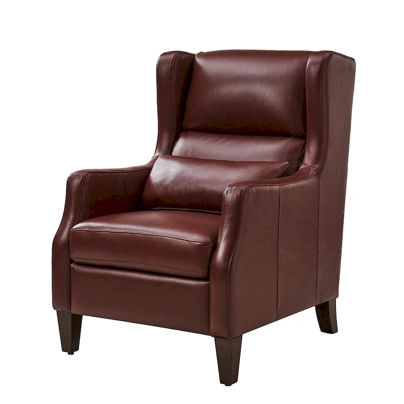 Genuine Leather Wingback Armchair with Lumbar Pillow