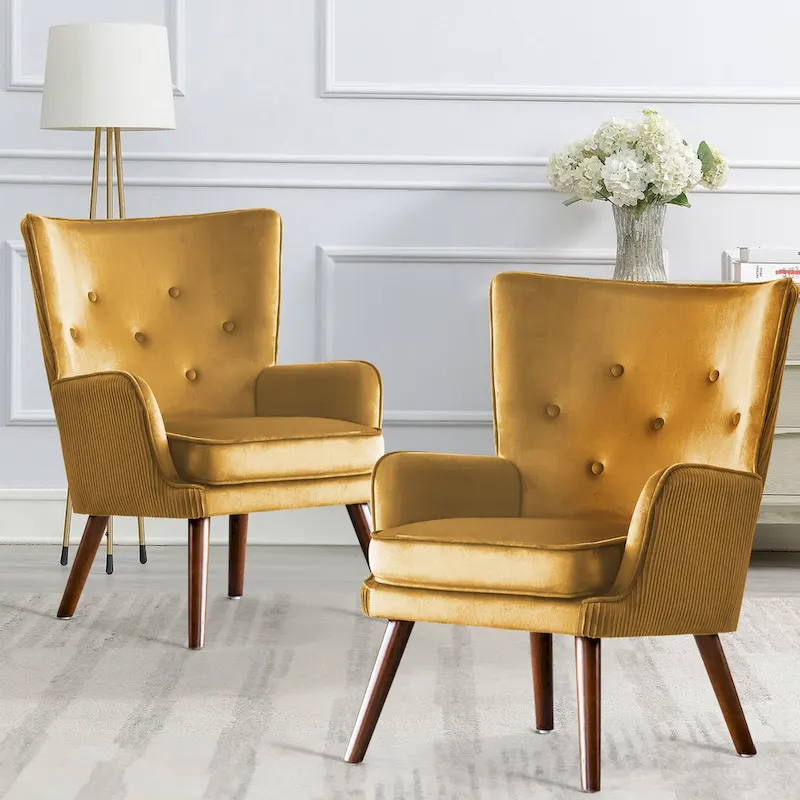 Modern Upholstered Velvet Wingback Accent Arm Chair, Set of 2 - 36.6 H x 28 W x 28.4 D