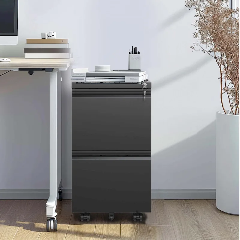 2 Drawer Metal Mobile File Cabinet,Rolling File Cabinet with Lock for Hanging Legal/Letter/A4 Size,Fully Assembled Except Wheels