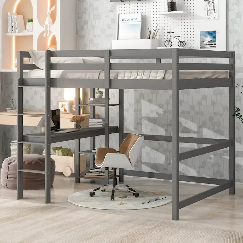 Full Loft Bed with Desk ,Shelves and Ladder