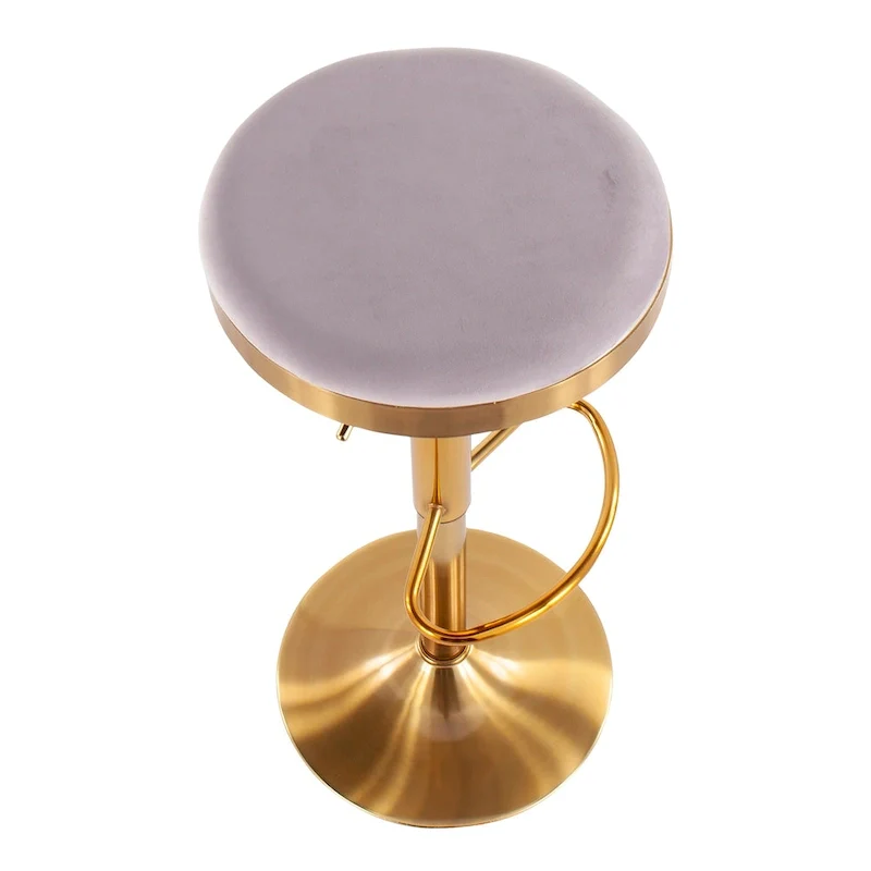 Gold Steel Barstool with Upholstered Seat - Set of 2 - Adjustable Height 23-31.75H