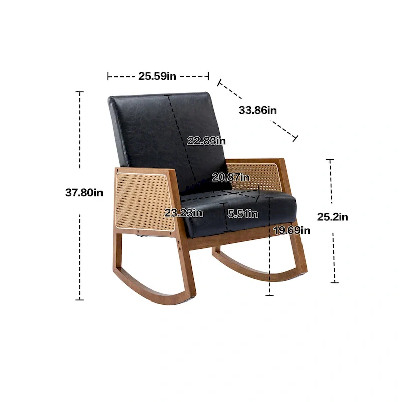 Modern PU Leather Rocking Chair with Rattan Arms