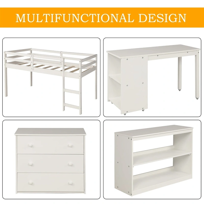 Merax Twin Low Loft Bed with Desk and Cabinet