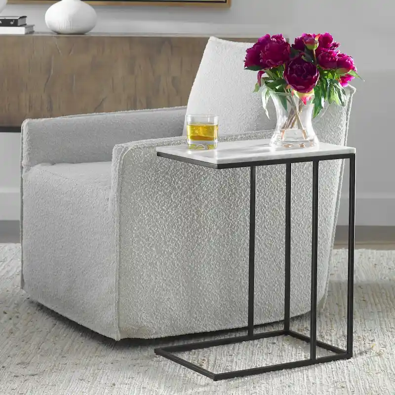 Black Metal and White Marble Accent Table
