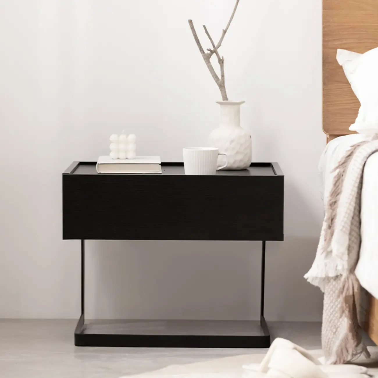 Modern Black Wood Compact Drawer Nightstand