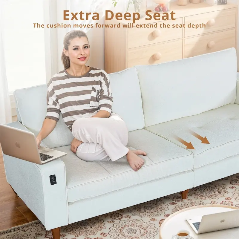 82.6 Inch Modern Living Room Chenille Recliner Sofa, loveseat Sofa,Removable Sofa Cover with USB, Easy to Instal