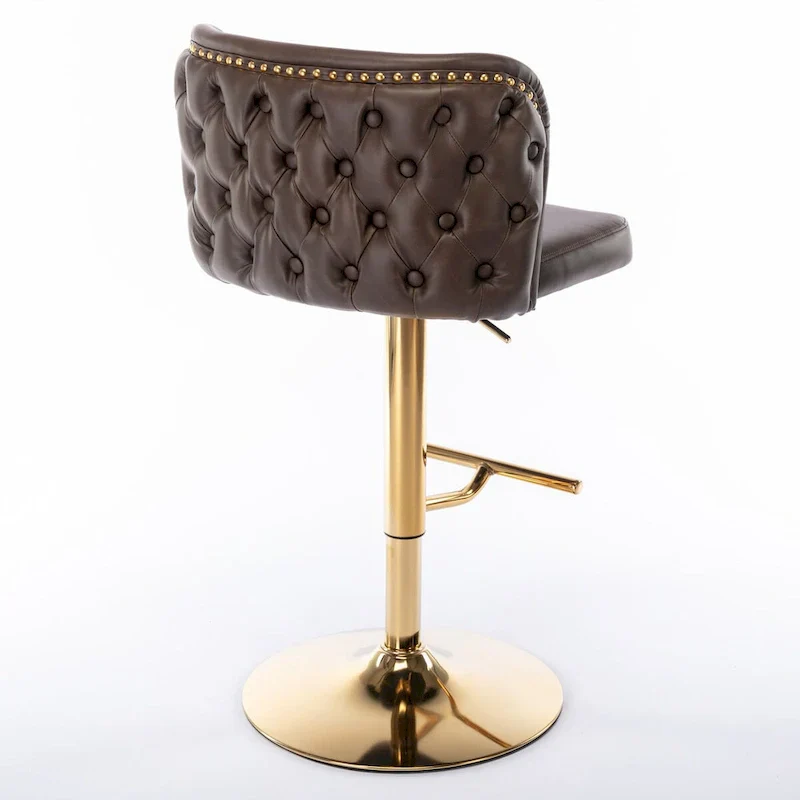 Set of 2 Swivel Adjustable Bar Stools with Tufted Back