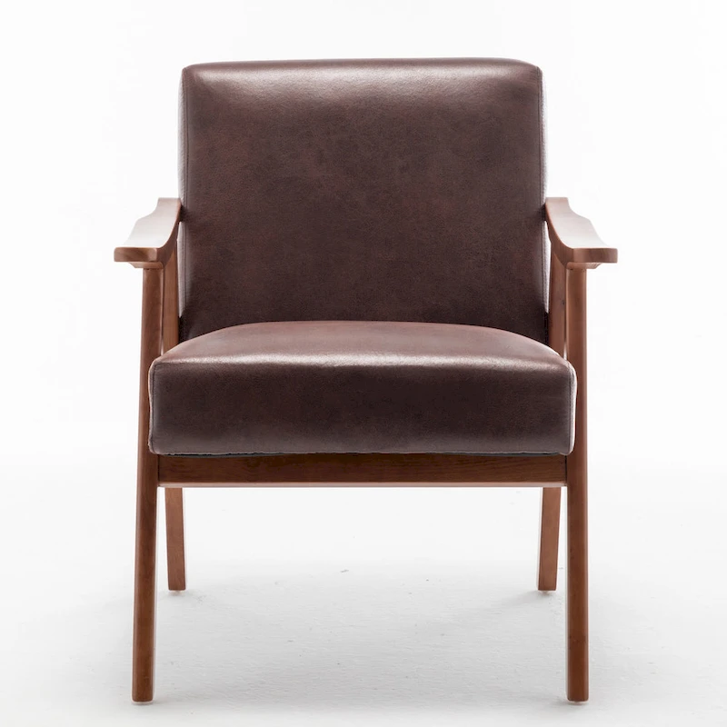 Dark Brown Modern 26 Accent Chair with Solid Wood Frame and Extra-Thick Backrest