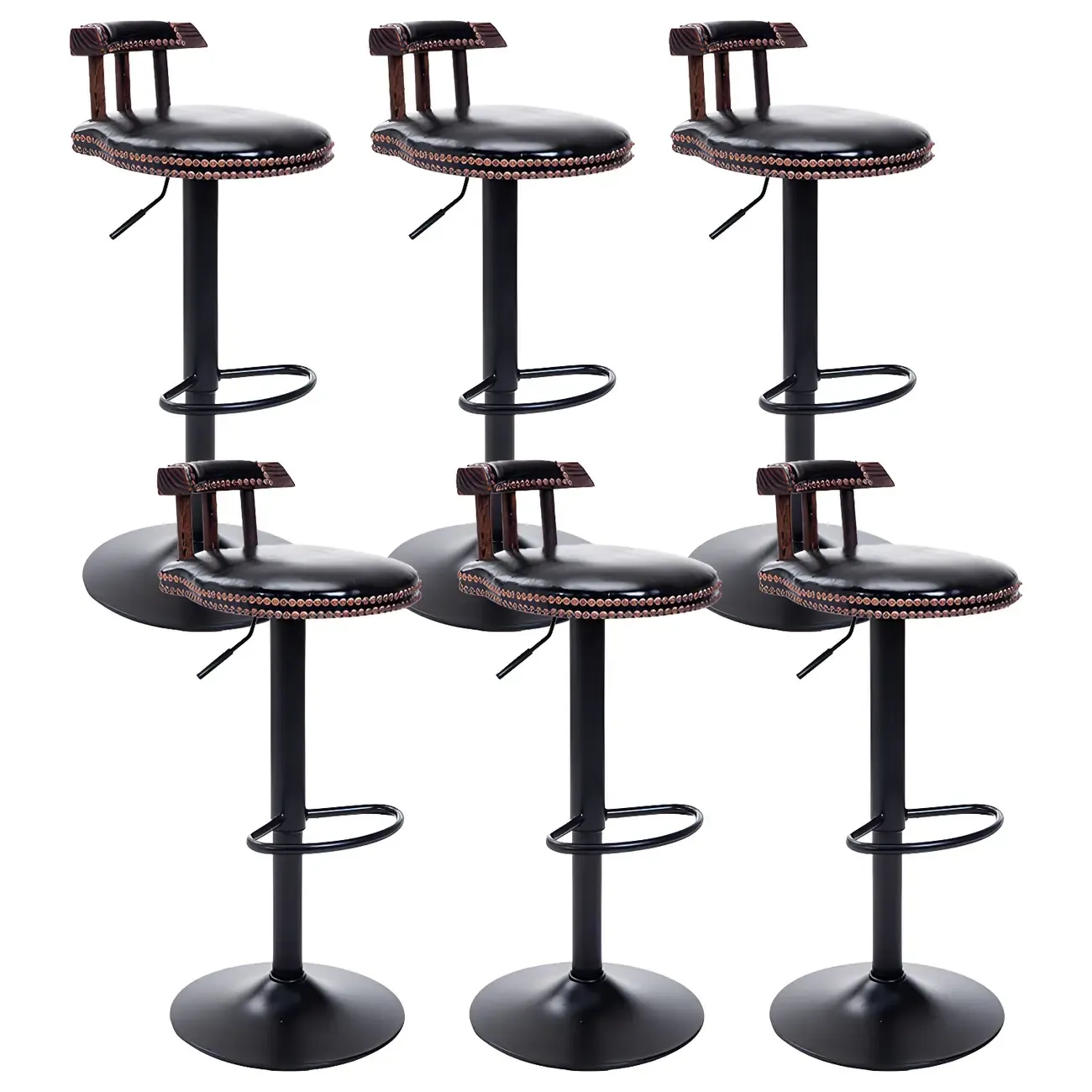 Industrial Round Leather Adjustable Bar Stools