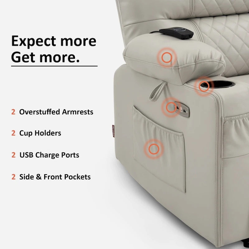 MCombo Electric Power Recliner Chair with Heat and Massage, Leather PR621