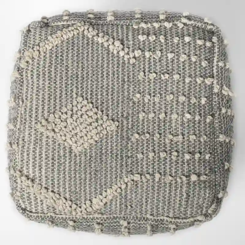 Brinket Gray/Cream Polyester Handwoven Square Pouf