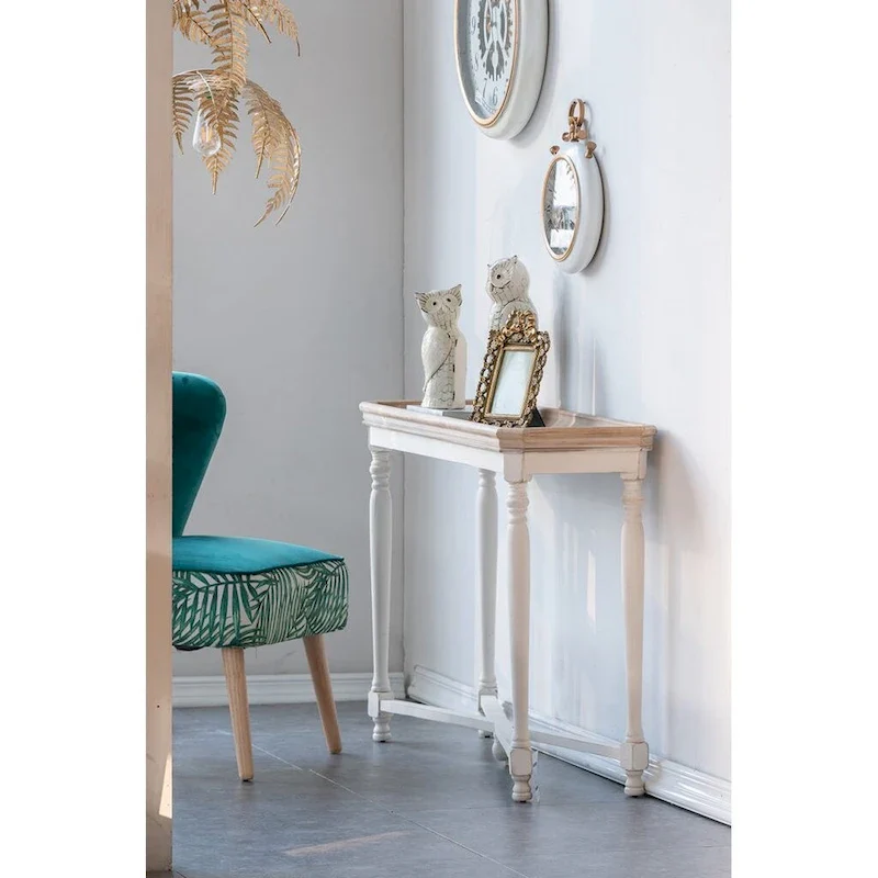 42 Brown White Casual Style Distressed Finished Rectangular End Table