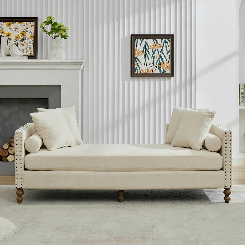 Upholstered Chaise Lounge with Nailhead Trim