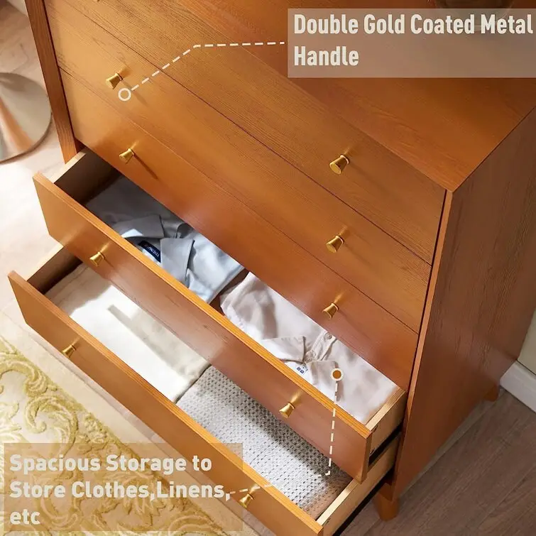 Mid-Century Modern 5 Drawer Dresser, Wood Chest of Drawers