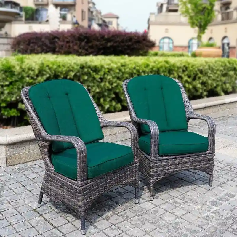 2-Piece Patio Brown Wicker Arm Chair with Cushion