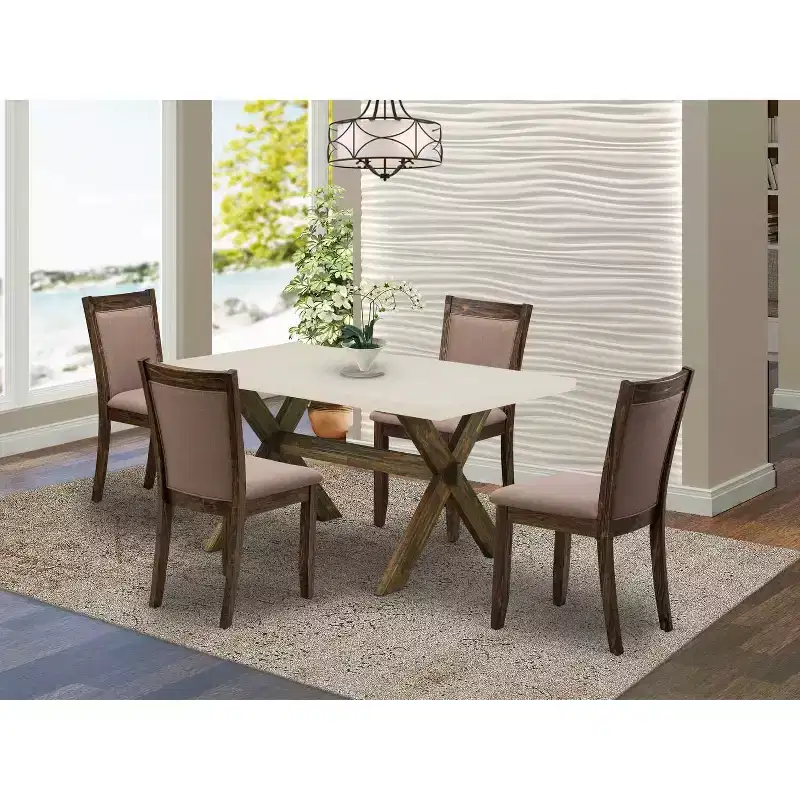 HomeStock 5-Piece Distressed Jacobean Finish Solid Wood Top Dining table with 4-Chairs