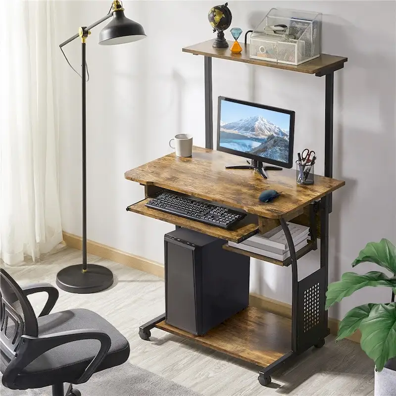 Portable Computer Desk with 4 Shelves and Keyboard Tray