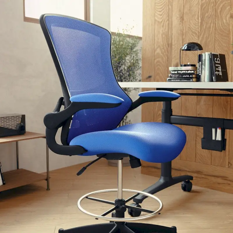 Mid-Back Ergonomic Drafting Chair with Adjustable Foot Ring and Flip-Up Arms