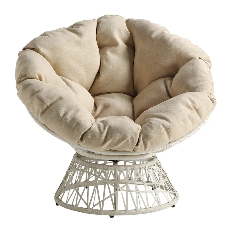 Papasan Chair with Round Pillow Cushion and Cream Wicker Weave