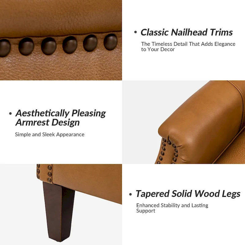 Xaver Traditional Genuine Leather Armchair With Solid Wood Legs by HULALA HOME