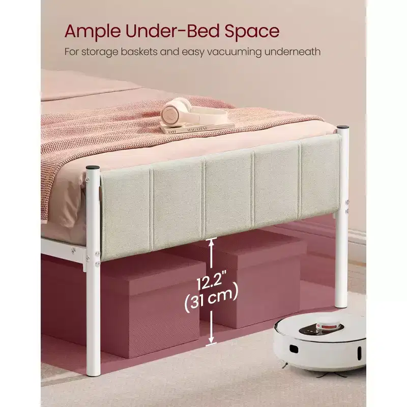 VASAGLE Twin Bed Frame with Upholstered Headboard,Footboard,550 lb Weight Capacity,Steel Slats,Easy Assembly,No Box Spring Needed