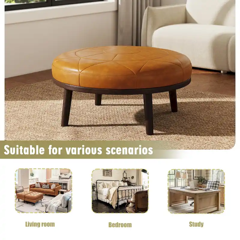 34.5 W Full-Grain Genuine Italian Leather Ottoman by Lumibee