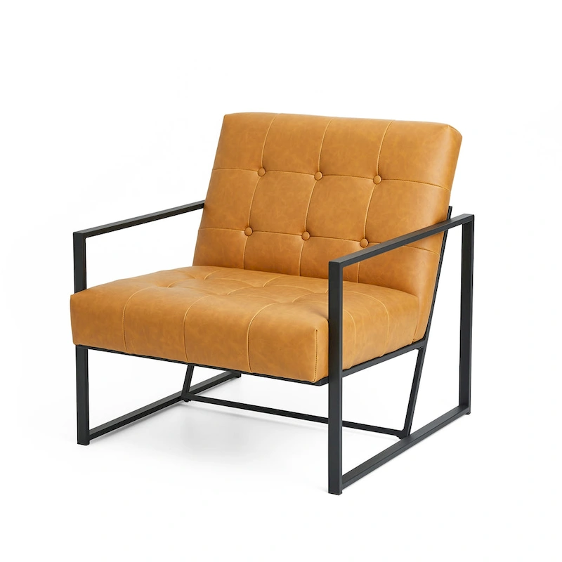 Glitzhome 29.50W Mid-Century PU Leather Tufted Accent Chair - 29.5W x 30.5H x 29.25D