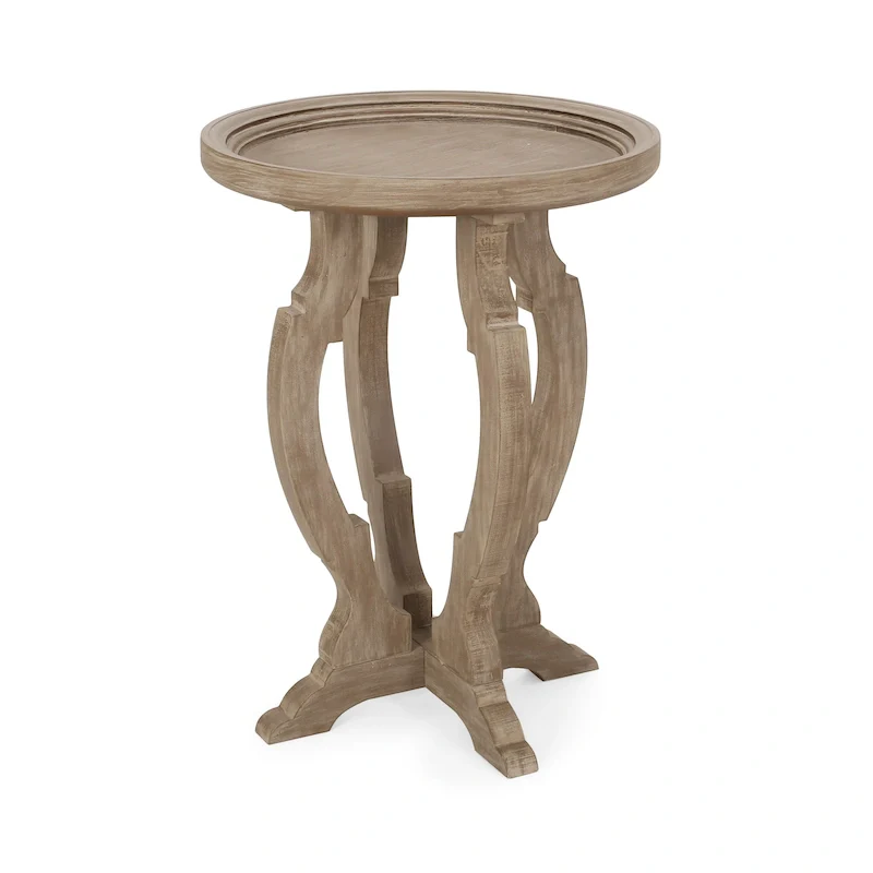 French Country Round-Top Accent Table, Rustic Wood Side Table for Living Room