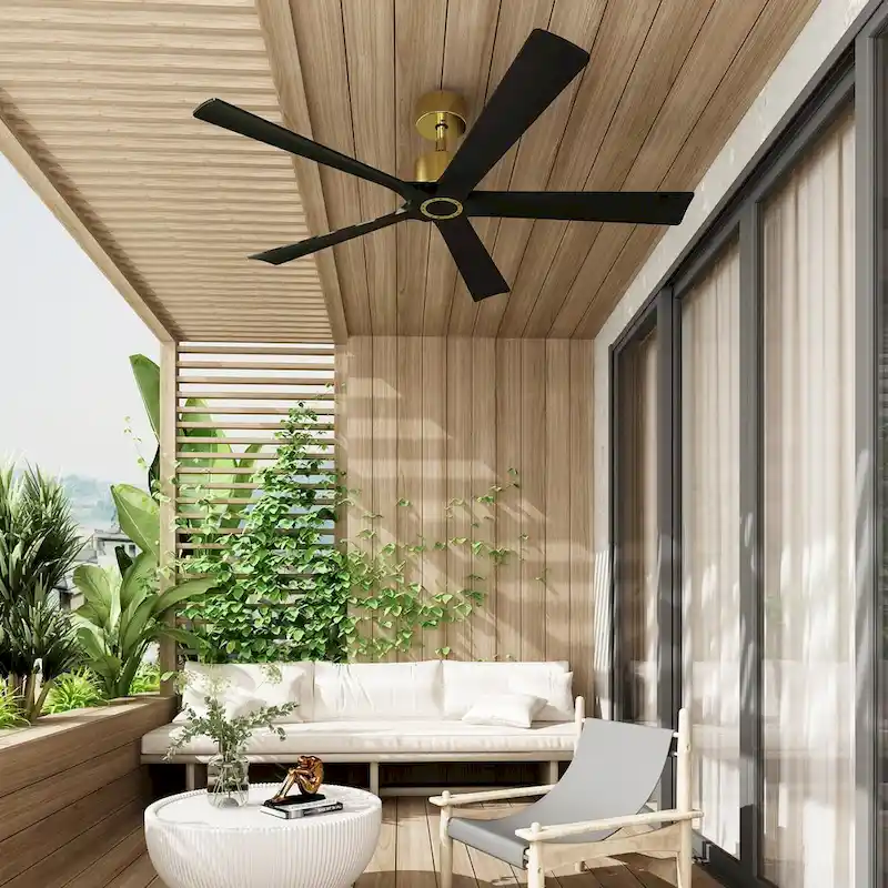 Modern Ceiling Fan with Black Wood Blades and Reversible Motor